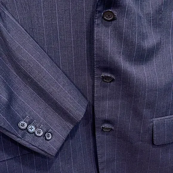 Southwick Bespoke Striped 3 Button Suit Gray Wool Mens 44R 36x31 Pleated Pants